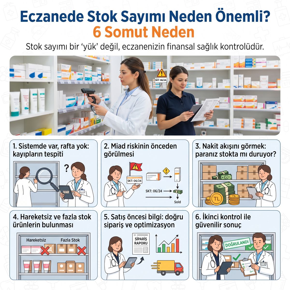 Eczanede stok sayımı yapan ekip